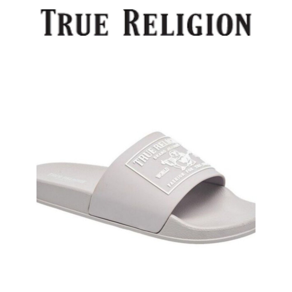 True Religion Kendrick Logo Slide Sandals-‎ Light Grey